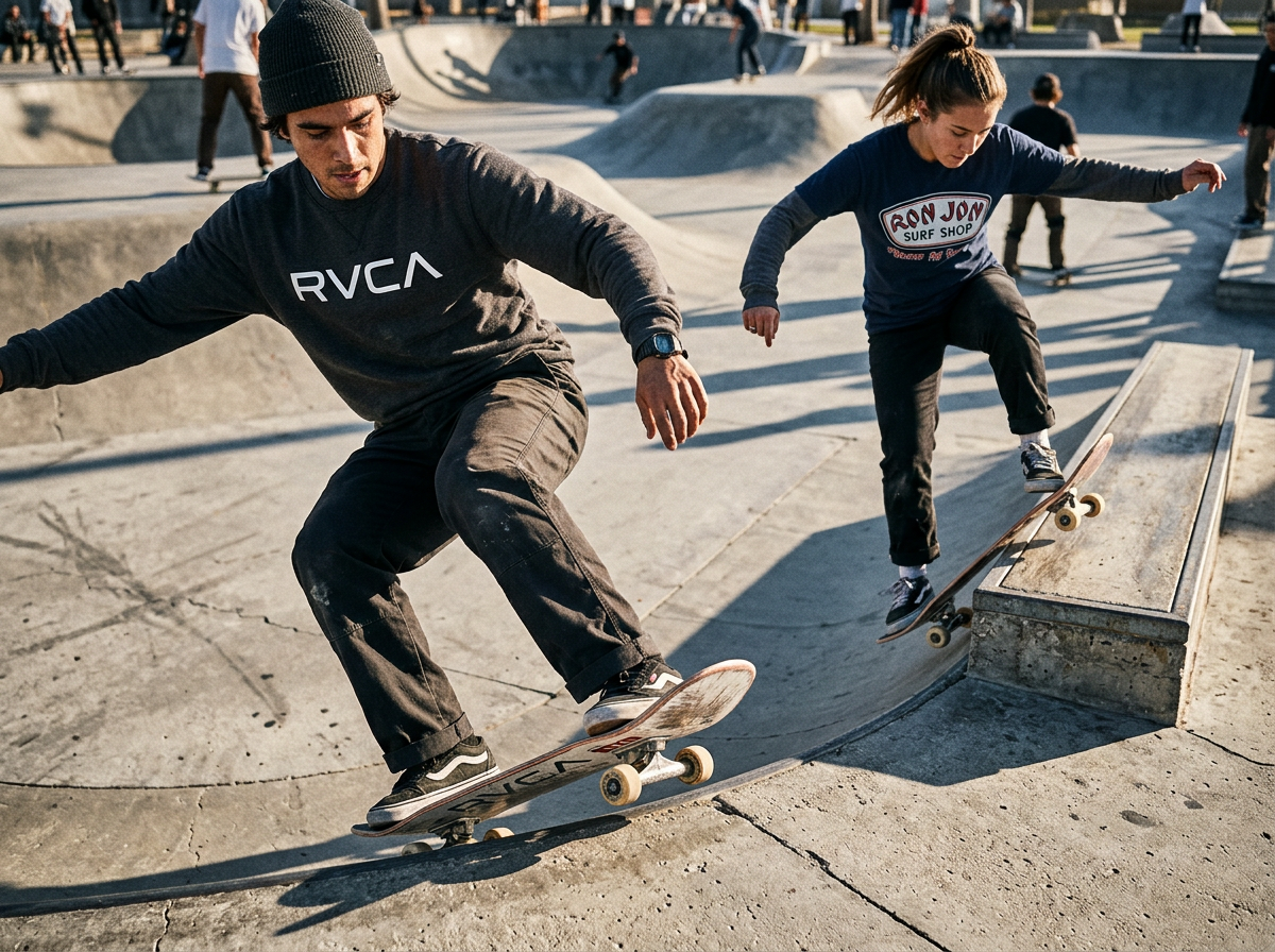 Page: Skate |. Context: Skate demos will be performed by RVCA and Ron Jon Team Riders Friday-Sunday.